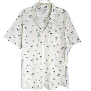 Big &‎ Tall Sonoma White Beach Print Cotton Blend Button-Down Shirt 2XB